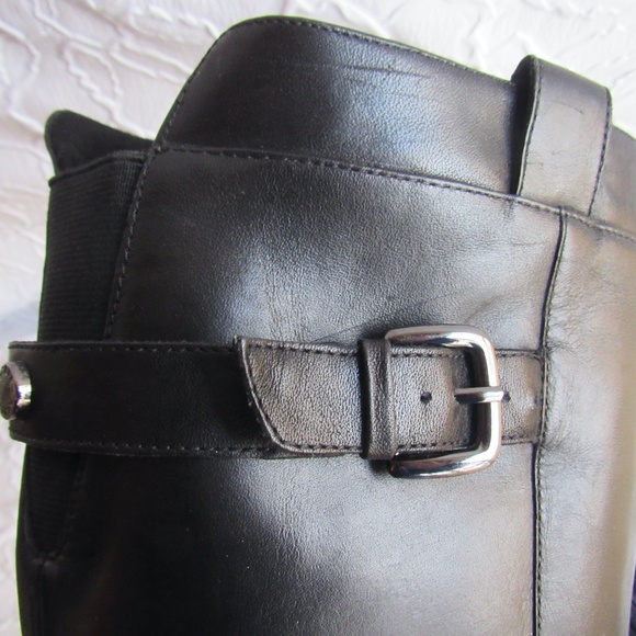 Soft Black Leather Boots 9 Womens Knee High Buckles Zips - Picture 6 of 15